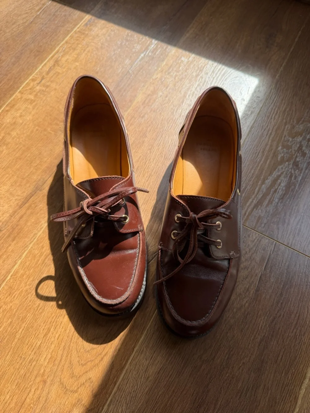 Sézane Brown Leather Lace-Up Boat Shoe Loafers - Picture 2 of 7